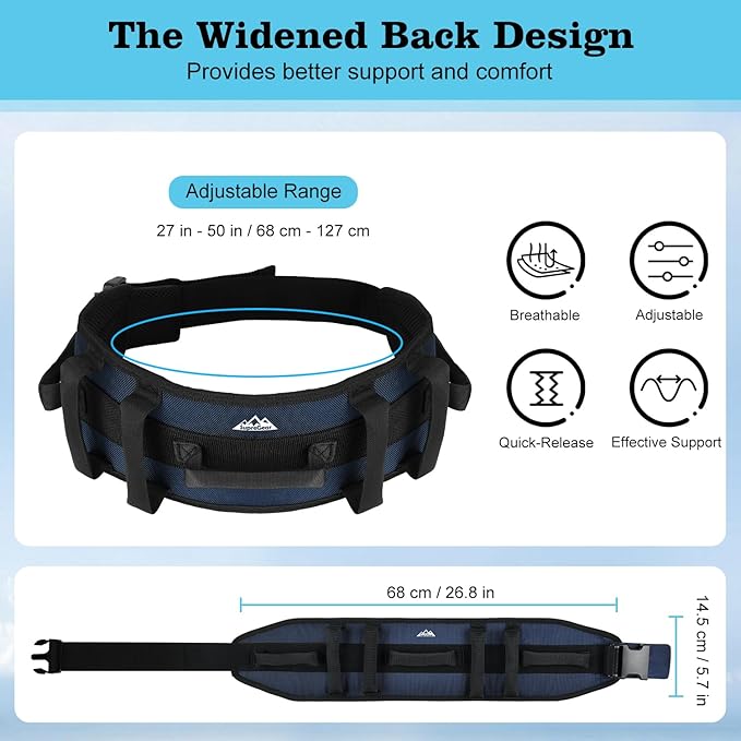 supregear Gait Belt - Anti-Slip Transfer Aid with 7 Handles and Quick-Release Buckle, Perfect for Senior Care, Dark Blue