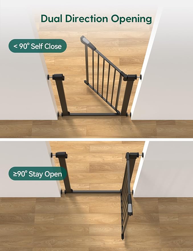 BABELIO 36" Tall Narrow Baby Gate, 26-28.5" Auto-Close Metal Pet Gate for Small Stairs/Doorways/Hallways, NO Drilling Pressure Mounted for Child and Pets, NO Extensions, Black