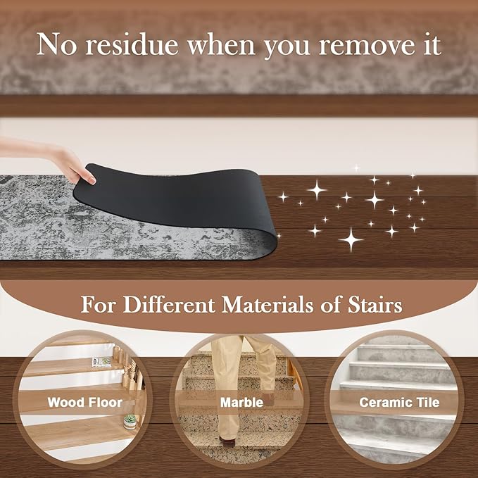OJIA Stair Treads Non Slip Stair Runners for Wooden Steps Indoor, 15PCS 8"x30" Rubber Backing Carpet Treads for Wood Stairs Staircase Step Treads for Kids & Dogs, Stair Covers Safety Mats