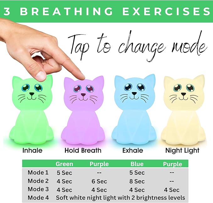 Calm Collective Calming Cat Breathing Trainer Light for Calming Stress, Anxiety Relief Items for ADHD, Mindfulness Meditation Tools, Great Self Care and Mental Health Gifts