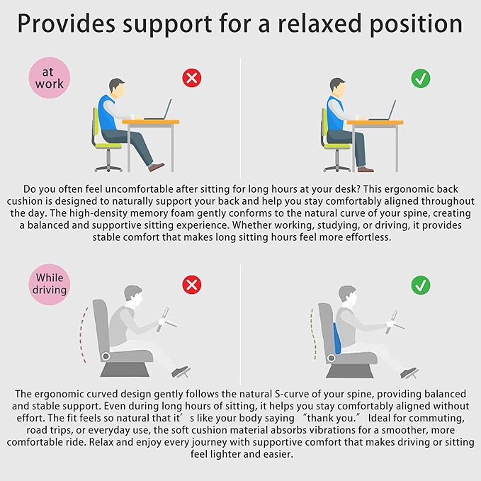 Lumbar Support Pillow for Office Chair, Office Home Must Haves, Back Support for Car, Back Cushion, Back Support Pillow for Chair, Height Adjustable, Dynamic Tracking of Back Movement