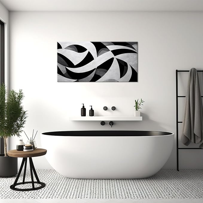 White and Black Abstract Cube Wall Art for Living Room Office Modern Pattern Grey Painting Prints Cool Canvas Artwork Over The Couch Bedroom Decor