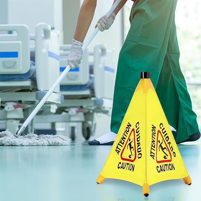 20 Pcs Pop up Wet Floor Sign with Storage Tube 20 Inch Wet Safety Signs Commercial Caution Safety Cone Pop up Caution Sign for Commercial Stores Grocery Restaurant Restroom Office Use