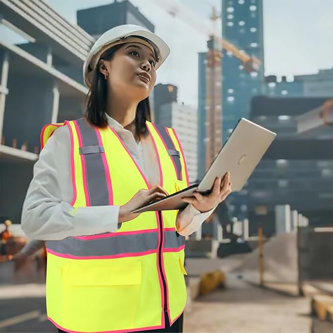 AYKRM High Visibility Safety Vest - Reflective Work Vest with 5 Reinforced Pockets