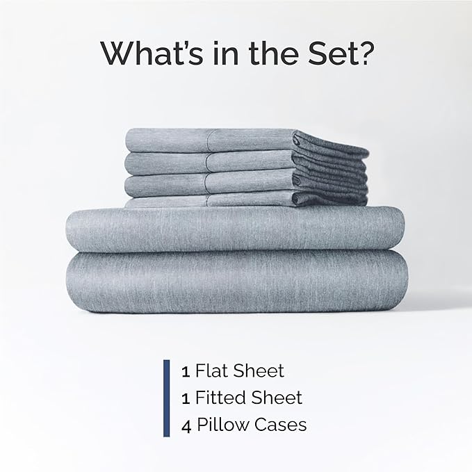 Full 6 Piece Sheet Set - Cooling & Breathable Bed Sheets - Hotel Luxury Bed Sheets for Women, Men, Kids & Teens - Bedding w/Deep Pockets & Easy Fit - Soft & Wrinkle Free - Full Heathered Blue Sheets