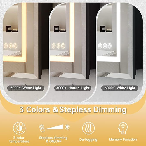 16"X24" Bathroom Medicine Cabinet with Mirror, LED Lighted Medicine Cabinet with Anti-Fog, 3 Colors Temperature Stepless Dimmable, Metal Cabinet for Storage and Mordern Decor, Black