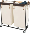 StorageWorks 390L Extra Large Lanudry Hamper with Wheels, Laundry Basket with Wheels 2 Sections, Clothes Sorter Cart with Divider for Hotel, Home, Beige, 1-Pack