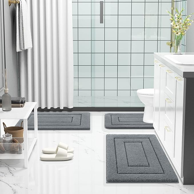 Buganda Bathroom Rugs, 36" x 24", Soft and Absorbent Microfiber Bath Rugs, Non-Slip Shaggy Shower Carpet, Machine Wash Dry Bath Mats for Bathroom Floor, Tub and Shower, Dark Grey