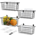 MaraFansie Hanging Wire Baskets Kitchen Storage Basket Adhesive and Screws Basket Over the Cabinet Door Organizer with Adhesive Strips and Screws Accessories, 2 Installations, 4 Pack, Black