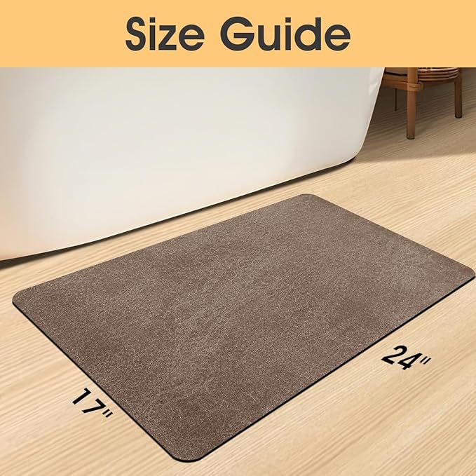 Ultra Thin Bath Mat, Upgrade Backing Non Slip Thin Bath Mats Fit Under Door, Quick Dry Ultra Absorbent Bathroom Rugs, Machine Washable Bath Rugs for Bathroom, Bathtub & Kitchen, Brown/Marble/24"x17"