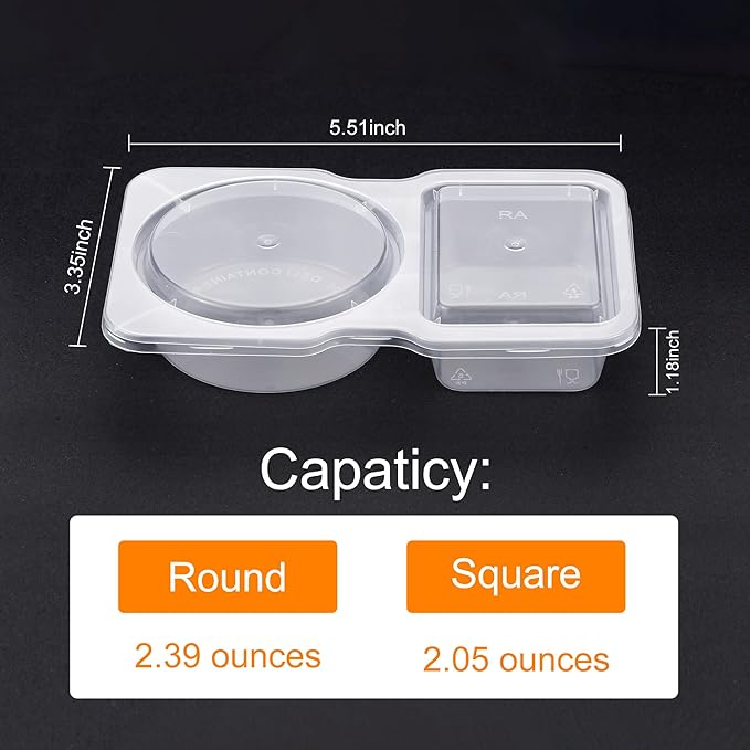 30 PCS Snack Containers with Lids, Portable Divided Snack Containers 2 Compartment Dip Containers Reusable Snack Pack Containers for School Office On-the-Go Travel