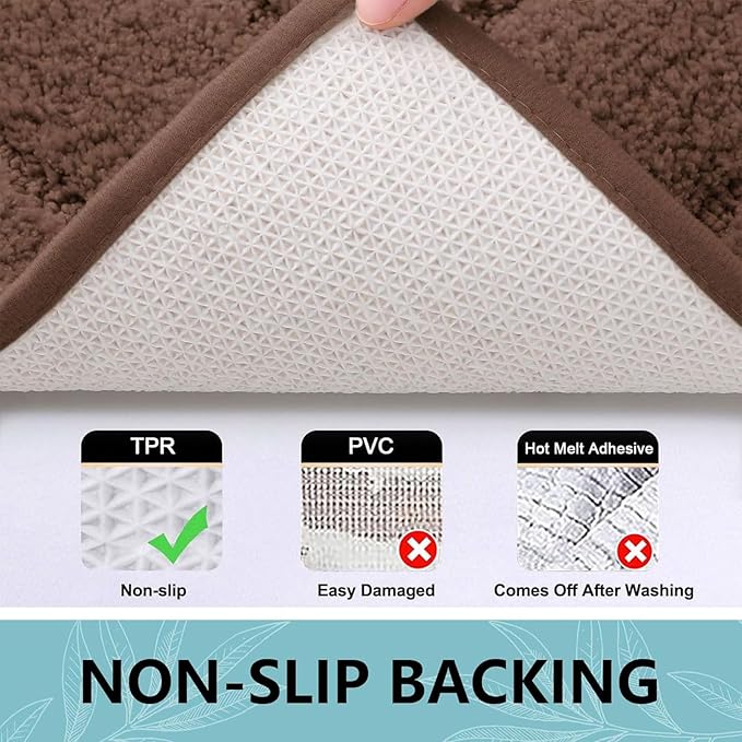 Buganda Bathroom Rugs, 44" x 24", Soft and Absorbent Microfiber Bath Rugs, Non-Slip Shaggy Shower Carpet, Machine Wash Dry Bath Mats for Bathroom Floor, Tub and Shower, Brown