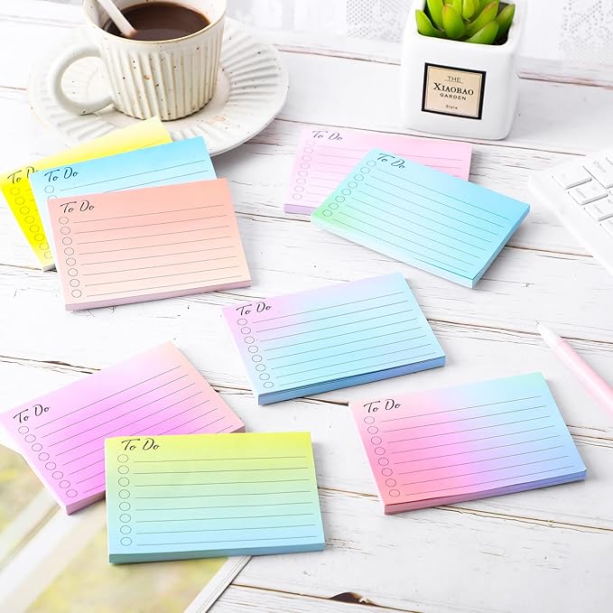 Pajean 9 Pcs/450 Sheet to Do List Sticky Note 3x4 Inch Self Stick Pads with Line Colored Planner Sticky Note Adhesive Memo for Office, Meeting, School, Study, Home Reminder (Gradient Color)