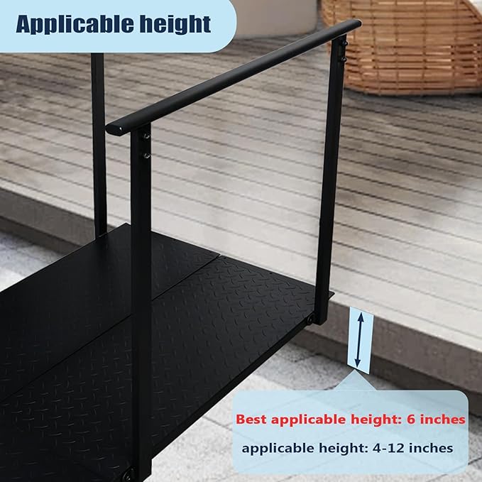 4FT Wheelchair Ramp with Handrails, Non-Slip Iron Handicap Ramps for Steps, Threshold Ramp for Home Entry Stairs Curbs, Heavy Duty Ramp 1000 Lbs Capacity