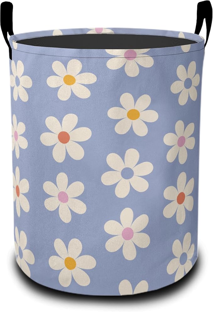 Laundry Basket-Groovy Daisy Flowers Foldable Waterproof Oxford Cloth Funny Tote Bag Laundry Hamper Clothes Storage Bucket Organizer For Bathroom/Laundry Storage/Bedroom Storage Basket
