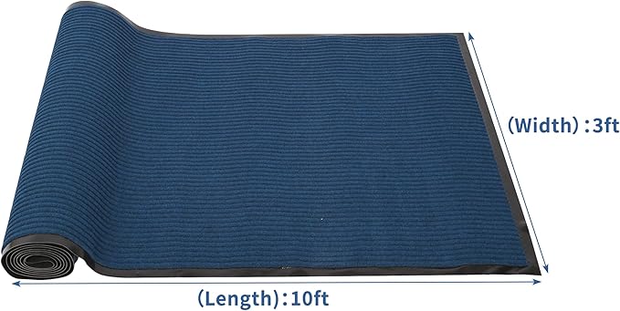 tonchean Commercial Grade Door Floor Mat 3x10Ft Heavy Duty PVC Non-Slip Entrance Mat Indoor Outdoor Runner Rugs, Brush Step Entrance Mats for Corridor, Kitchen, Home, High Traffic Area, Blue