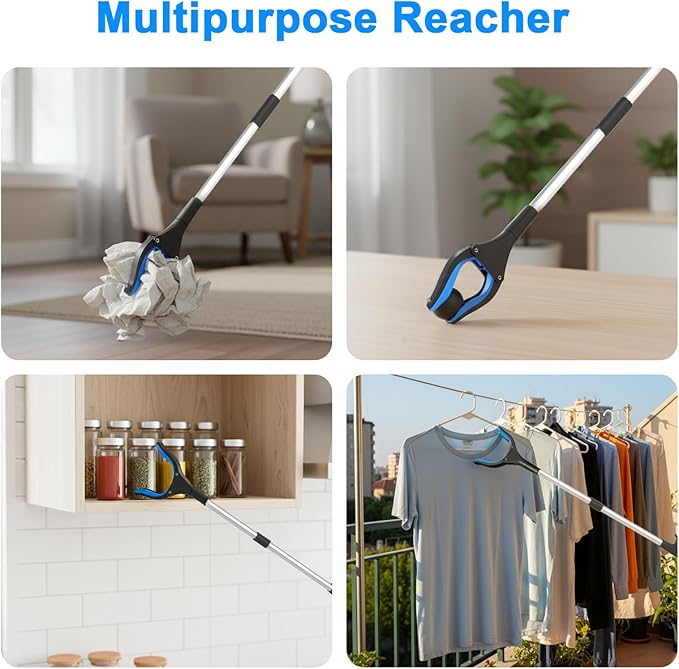 32" Reacher Grabber Pickup Tool 2 Pack, Foldable Seniors Handicap Daily and Trash Picker Upper Grabbers Daily Living Tools (Blue and Orange)