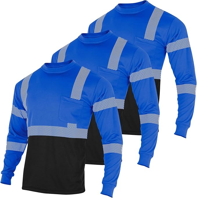 VENDACE 3pcs Safety T Shirts Reflective High Visibility Hi Vis Long Sleeve Construction Work Shirts for Men Class 3