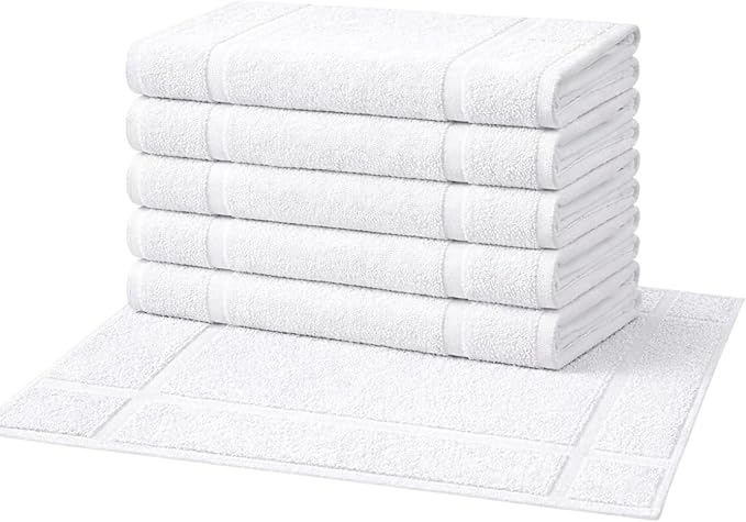 Pearl Linens Pack of 6 100% Cotton Bath Mat 18x25 inches, Soft & Absorbent Quick Dry Bathroom Mat Set, Not Bathroom Rugs, After Shower Mat, Bath Tub Mat, 687 GSM, Machine Washable, White