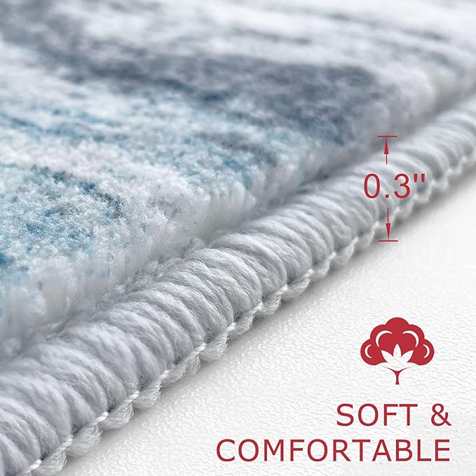 KOZYFLY Modern Abstract 3x5 Entryway Rug Non-Slip Washable Area Rug, Blue Throw Rugs Indoor Mat for High-Traffic Door Entrance, Kitchen, Laundry, Nursery, Soft Bedroom Living Room Accent