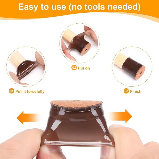 CHUNZEXI 24 Pack Extra Small Chair Leg Floor Protectors for Hardwood Floors, Silicone Felt Covers Pads Caps, Protect Wood Furniture Feet Floors Noise Reduce and Scratch (Universal X-Small & Brown)