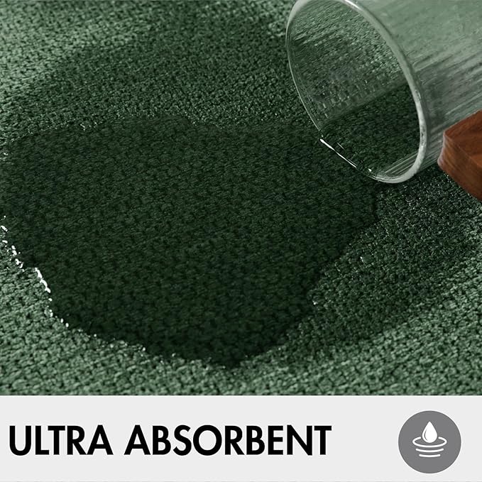 MIULEE Christmas Green Set of 2 Ultra Thin Bathroom Rugs, Rubber Bath Mats for Bathroom Non Slip, Quick Dry Absorbent Bath Rug Machine Washable, Fit Under Door, Shower, Sink, Home Decor, 24x36 Inch