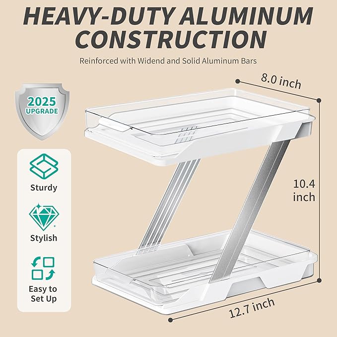 2 Pack Bathroom Organizers and Storage - Multi-Purpose,2-Tier Clear Pull Out Organization for Bathroom,Under Sink,Kitchen,Vanity,Countertop,Cabinet,Pantry & Medicine Cabinet,White