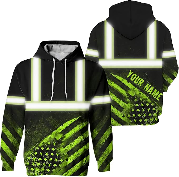 US Flag High Visibility Hoodie for Men Reflective Hoodie Safety Workwear for Worker Runner Patriotic ACC02