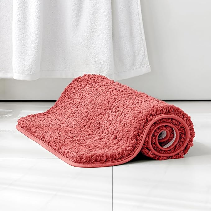 MIULEE Extra Thick Non Slip Bathroom Rug Shaggy Soft Bath Mat Plush Microfiber Absorbent Water for Shower Tub Machine Washable, Valentines Day Decor (Coral, 16x24 Inches)