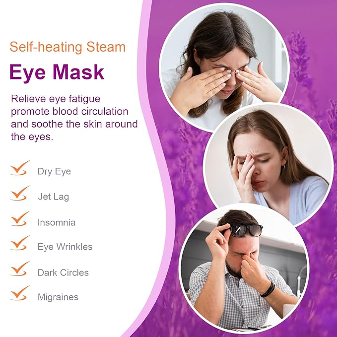 10 Packs Steam Eye Mask, Lavender Steam Eye Masks Disposable, Self-Heating Relief Heated Eye Mask for Fatigue, Perfect for Home, Sleep, Spa & Travel