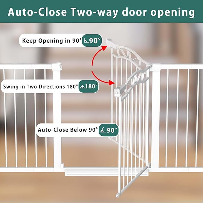 Fairy Baby 29.5"-40.5" Extra Wide Baby Gate, Metal Child Safety Gate for Kids Or Pets, Long Dog Gates Indoor No Drill for House Doorway, Pressure Mounted Easy Walk Through Pet Gate with Door, White