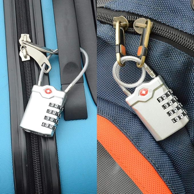 ZHEGE TSA Luggage Locks, Travel Locks for Suitcase with Inspection Open Alert, TSA Locks for Luggage 4 Digit for Backpack, Baggage, White Number Padlock for Locker (2 Pack, Silver)
