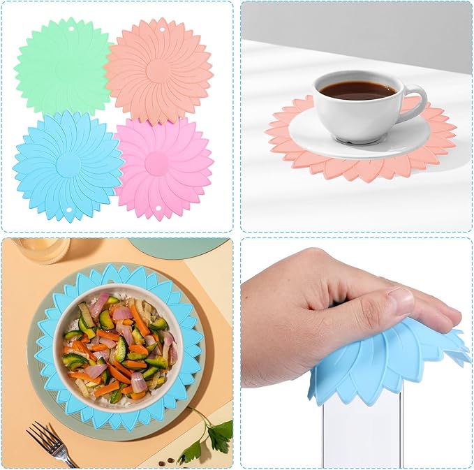4Pcs Rubber Jar Opener Gripper Pad 6.1inch Non Slip Jar Openers Resistant Coasters Multi Function Botter Opener Tool for Weak Arthritis Hands Seniors Easy Opening(Macaron Colors)