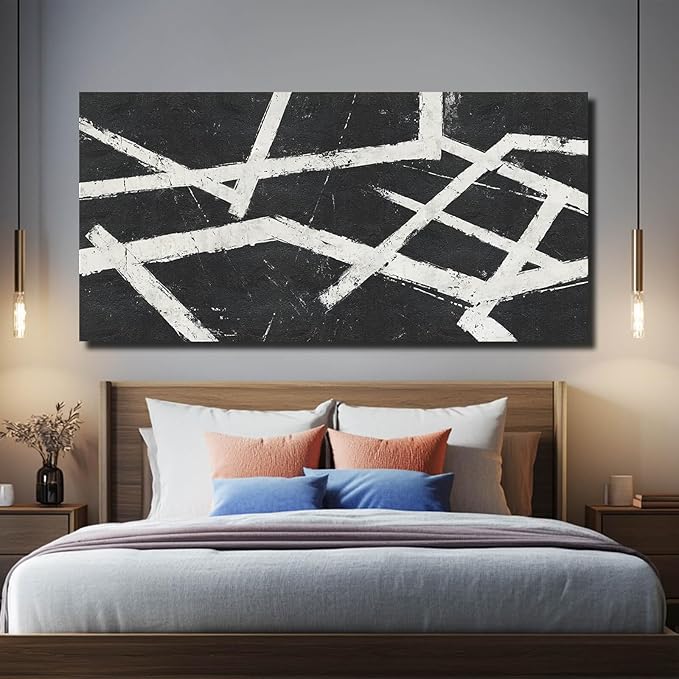 Artexist Black Wall Art Abstract Wall Decor White Pictures for Home Minimalist Pictures Photo Prints Wall Hanging 29"x58"
