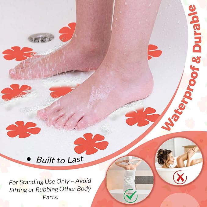S&X Non Slip Bathtub Stickers,Pack of 12 PCS Lucky Flower Shower Floor Non Slip Stickers –Comfortable Grip On Slipper Surfaces
