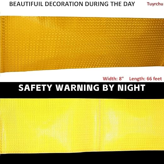 Yellow Reflective Tape Outdoor Waterproof 8 inch High Visibility Hazard Conspicuity Safety Industrial Marking Tape (66 feet)