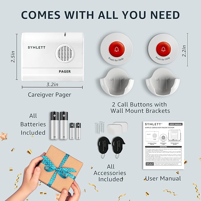 Caregiver Pager Wireless Call Buttons for Elderly Monitoring SOS Alert System Portable Alarm for Nurse Call Seniors Patients Emergency Home