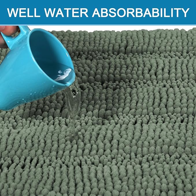 H.VERSAILTEX Bathroom Rugs Bath Rugs Non Slip Bath Mats Extra Thick Chenille Striped Rug 17" x 24" Absorbent Soft Shaggy Washable Dry Fast Bath Mats for Bathroom Floor - Green Bay