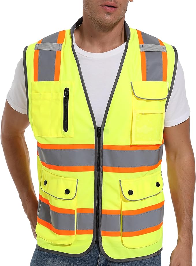 Reflective Safety Vest for Men and Women - High Visibility Construction Vest - Dual Tone Reflective Strips