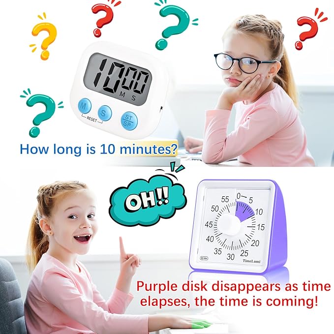60-Minute Visual Timer for Kids, Time Management Tool Study Classroom Timer, Home Edition Silent Countdown Timer for Toddler, Teachers and Adults (Purple)