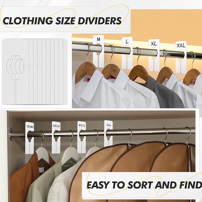 Blulu 25 Pack Closet Rack Dividers Rectangular with Marker Pen White Clothing Hanger Dividers Writable and Reusable for Sorting Clothing Size, Color