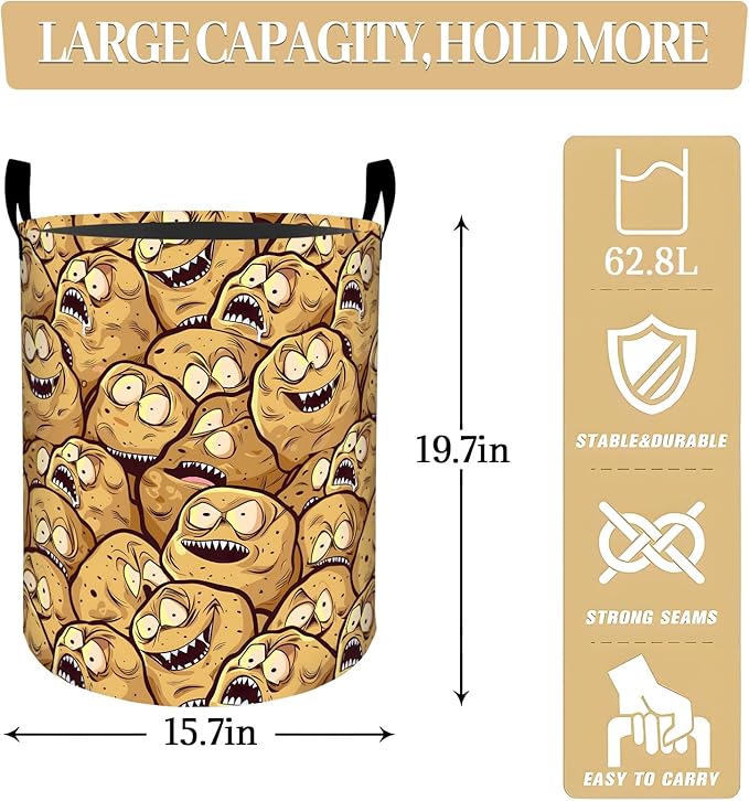 Funny Cartoon Potato Face Laundry Basket, Dorm Nursery Foldable Laundry Hamper Organizer for Bathroom Decor, Toy Clothes Storage Box for Bedroom 19.7x15.7 Inch