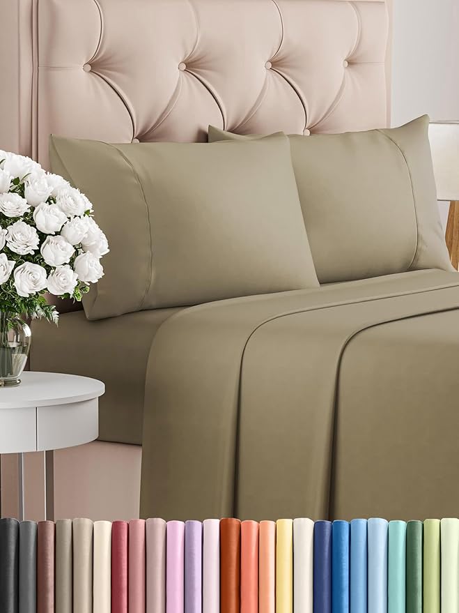 Twin XL 4 Piece Sheet Set - Cooling & Breathable Bed Sheets - Hotel Luxury Bed Sheets for Women, Men, Kids & Teens - Bedding with Deep Pockets & Easy Fit - Soft and Wrinkle Free - Twin XL Khaki Sheets