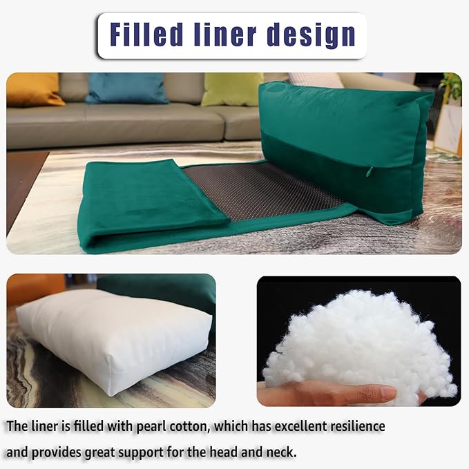 Velvet Recliner Head Pillow with Non-Slip Base - Adjustable Neck Support for Pain Relief in Home, Office and Travel (Teal)