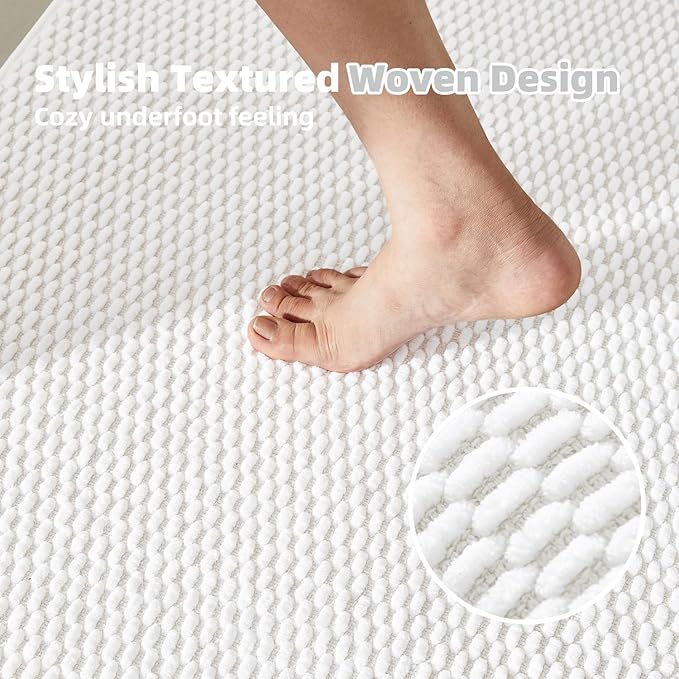 Bathroom Runner Rugs, Long Bath Mat Runner Washable Thin Quick Dry Low Pile Bathroom Runner Rugs Non Slip, White 16"x60"