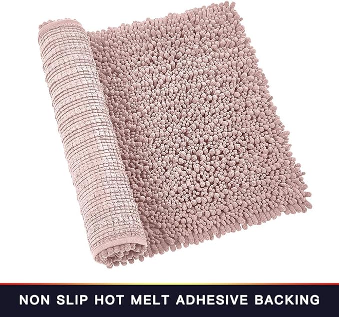 Walensee Large Bathroom Rug Non Slip Bath Mat (24x60 Inch Dusty Pink) Water Absorbent Super Soft Shaggy Chenille Machine Washable Dry Extra Thick Perfect Absorbant Best Plush Carpet for Shower Floor