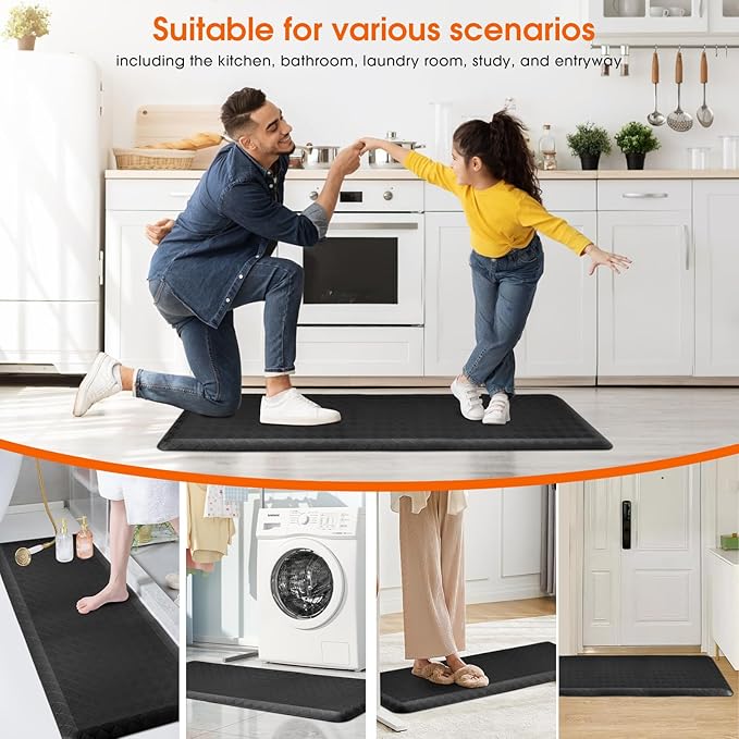 4/5 Inch Extra Thick Kitchen Mats for Floor,Non Slip Anti Fatigue Kitchen Rugs,Waterproof Stain Resistant Sink Mat,Cushioned Standing and Comfort Mats for Office (17"x47" Black)