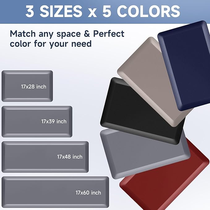 4/5 Inch Thick Kitchen Mat Anti Fatigue Mat Kitchen Rugs Kitchen Decor Non-Slip, Stain & Water Resistant, Kitchen Mats Desk Mat for Kitchen, Office, Workshop, Grey, 17'' x 60''
