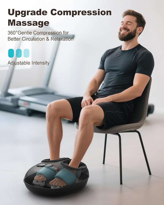 Beleduc Foot Massager with Heat and Compression, Deep Kneading Shiatsu Foot Massager for Plantar Fasciitis & Neuropathy, 3 Intensities, Washable Covers, Fits Up to Men Size 14