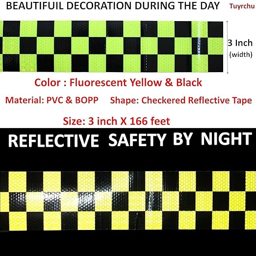 Reflective Tape Outdoor Waterproof 3 inch X 166 feet, High Visibility Hazard Conspicuity Safety Warning Industrial Marking Tape